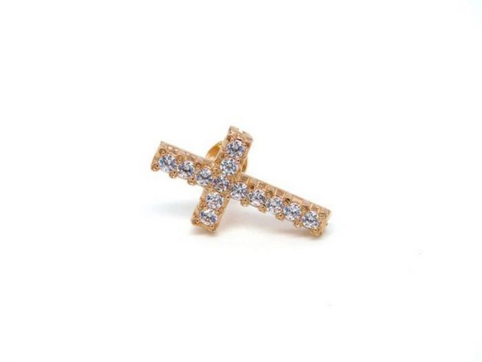 Золотая серьга (пусета) с фианитами Swarovski - 20