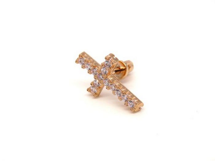 Золотая серьга (пусета) с фианитами Swarovski - 20