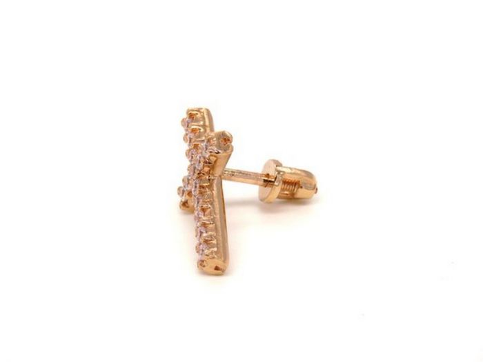 Золотая серьга (пусета) с фианитами Swarovski - 20