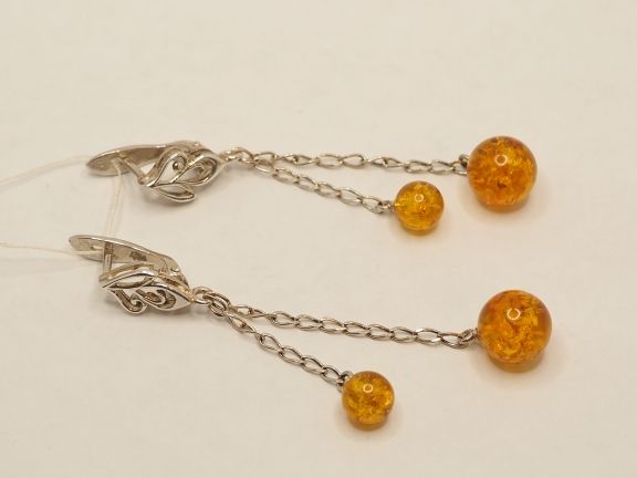 Серьги из серебра с Янтарём - 80